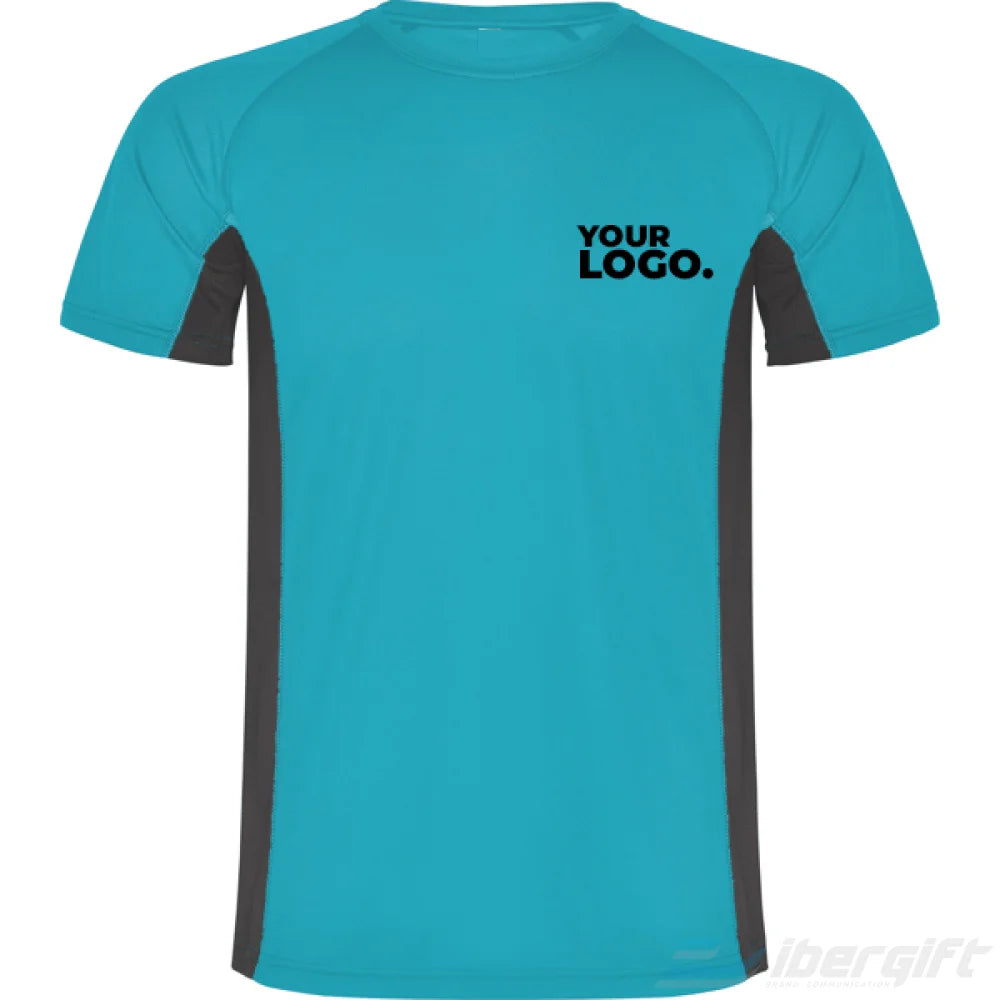 T-Shirt Bicolor Lateral Azul Turquesa/Cinza / 5/6 Corporate - Têxtil Técnico